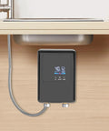 Instant Tankless Electric Water Heater 4500W Wall Mounted Digital Display installed under sink with faucet setup.