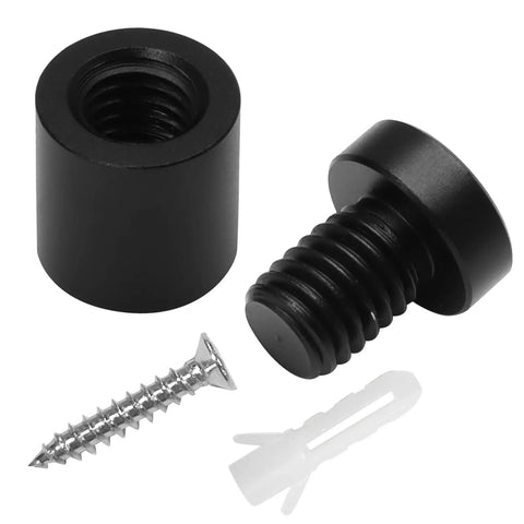 Premium Aluminum Standoff Screw Kit Black Knockout Wall Mount Hardware includes M4 fastener and black mounting plug.