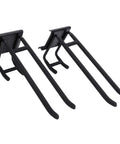 Beefy Garage Wall Storage Kit With 3 Heavy Alloy Steel Rails 3 Shelves And 6 Hooks for tools and garden gear close-up of hooks