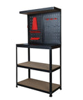 31.5 Inch Heavy Duty Workbench With Pegboard And Double Storage For Garage Workshop Multipurpose Tool Organizer Sturdy Steel Frame And Particle Board Surface For Durable Easy Access Tool Station