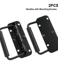 Spring Loaded Chest Handle Set Two Piece Black Stainless Steel Surface Mount Folding Handles With Rubber Grip and Mounting Screws