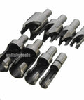 High Grade Eight Piece Woodworking Drill Bit Set For Cutting Precise Straight And Tapered Tenon Plugs, various sizes shown.