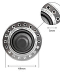 Close-up of Rear Hub 36 Hole Aluminum Alloy 135mm Wide With Double Thread Three Eighths Inch Axle showing 36-holes and dimensions