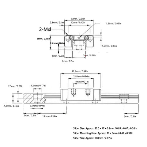 Rugged Linear Motion Guide Rail And Bearing Block For CNC Machine Tools And Injection Machines, detailed dimensions schematic