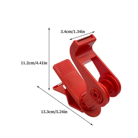 Versatile Adjustable Tape Dispenser With Precision Ribbon Cutter And Tough Locking Clip For Boss Mode Desk Organization, red plastic with measurements.