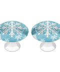 Heavy Duty Stainless Steel Round Cabinet Knobs And Slick Snowflake Drawer Pulls Built Tight For Daily Grind Kitchen And Closet Tasks Durable One Point One Inch Hardware Set Includes Two Pieces with blue snowflake design.