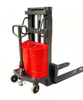 Heavy Duty 3300 Lbs Semi Electric Straddle Pallet Stacker With A Smooth 48V Motor Plus Durable Polyurethane Tires, showcasing compact design and robust features.