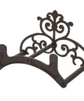 Brown Heavy Duty Cast Iron Outdoor Garden Hose Hanger With Wall Mount Water Hose Holder Reel Vintage Scrollwork Design