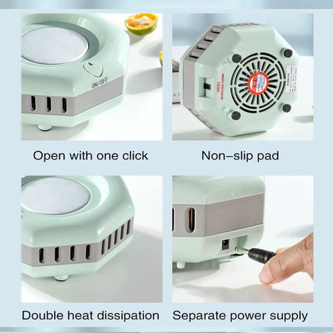 Portable Electric Mini Fridge and Instant Beverage Cooler for Car or Desk Keeps Your Sweet Sips Ice Cold Zero Extra Ice Needed showing controls and features.