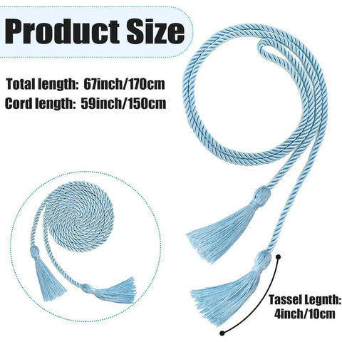 Light Blue Graduation Honor Cords 67 Inch 3 Strand Thick Braided Rope For Class Of 2025 And 2026 Graduates showcasing product size
