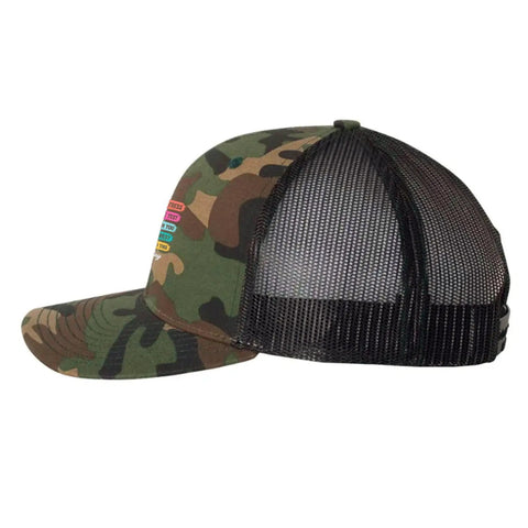Side view of Everyday Camo Dope Trucker Hat For Women Cute Girls Adjustable Cap With Flexible Buckle Fit Outdoor Style