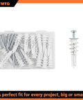 Self Drilling Drywall Anchors And Screws Kit Nylon Expansion Anchors With Metal Screws 1-1/2 Inch White No Pre Drill Required Holds Up To 75 Lbs Built Tough For Sheetrock And Hollow Walls Easy Mount Hanger Set, 30-piece kit in case