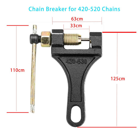 Front view of LUPING chain breaker tool for 420-530 chains, molybdenum-steel body with black handle