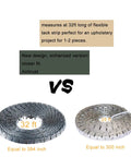 Sturdy 32 Foot Flexible Metal Upholstery Tack Strip For Sofa And Chair Fabric Securing With Curved Edge Grip displayed next to shorter strip.