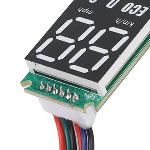 Close-up of Electric Scooter Dashboard PCB With Bluetooth Premium Replacement Part showing digital speed display and wiring