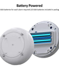 Five Pack Water Leak Alarm Detectors With 120dB Loud Alarm IP66 Waterproof Ultra Sensitive Probes Detect Drips And Mist Four Bottom Sensors And Two Top Probes For Quick Alerts And Realistic Protection. battery compartment with AAA cells