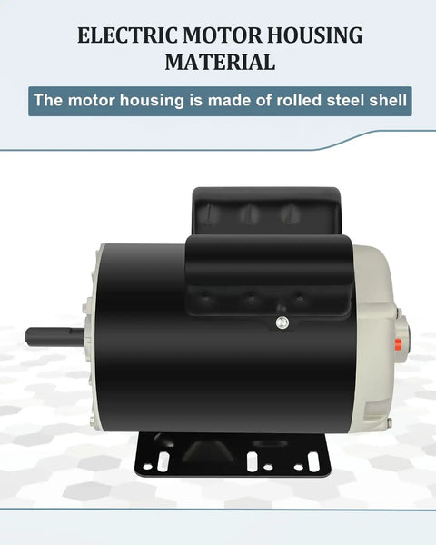 Heavy Duty 5 HP Single Phase Electric Motor With 3450 RPM 56 Frame 208 230V Five Eighths Inch Shaft Rolled Steel Shell 60 Hz