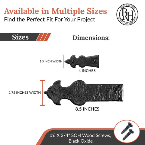 Dimensions of Four Pack 4 Inch Black Faux Strap Hinges Decorative Dummy Hinge Handmade Rustic Iron Hardware Built Tough