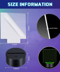 Size details of Dope 12 Pack LED Light Base Kit With Clear Acrylic Sheets For 3D Night Lamps showing dimensions and features.