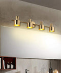 Brushed Brass Vanity Light Fixture With Four Modern Wall Bar Sconces Over Mirror IP44 Waterproof Metal Shade 34.25 Inch Long