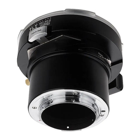 Pro Tilt Shift Lens Mount Adapter For Pentax 6x7 Lenses To Sony E Mount Cameras Infinity Focus Enabled 20mm Total Shift 10 Degrees Tilt 360 Degree Rotation High Precision Build For Professional Shooters, black metal adapter