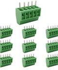10 Pack 5 Pin 2.54Mm Pitch Pcb Screw Terminal Block Rock Solid Quick Connect Support 18 To 26 Awg Wire Straight Up displayed in green.