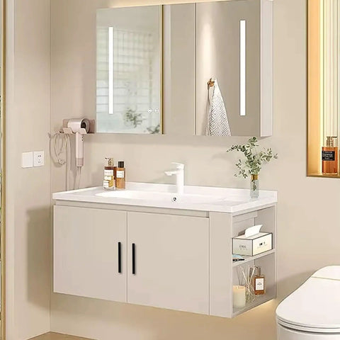 Bathroom with white vanity cabinet featuring 10 Pack Matte Black Cabinet Handles 7.8 Inch Pulls For Kitchen Cabinets And Drawers.