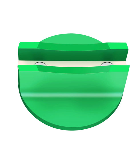 Magnetic Pinch Weld Jack Pad With Aluminum Slotted Design For Floor Jacks, front view showing green aluminum construction