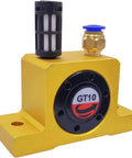 Five Pack 1/8 Inch Pneumatic Air Turbine Vibrators, yellow aluminum body with free muffler attachment, close-up view of GT10 unit