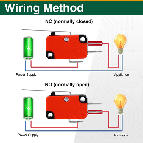 Wiring method for Heavy Duty Micro Limit Switch With Long Hinge Lever SPDT 1NO 1NC 15A 125 To 250VAC V-153-1C25.