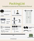 Packing list showcasing all parts for the 32 By 84 Inches Sliding Bifold Barn Door With Clear Glass Top Shelf Space Saving Interior Panel.