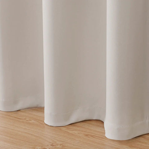 Close-up of Fire Retardant Blackout Curtain With Grommet Top NFPA 701 Certified Flame Resistant for Dorms, 52x63 inch, light beige