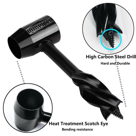 Bushcraft Hand Auger Wrench For Survival And Camping, Scotch Eye Wood Auger Drill Bit, hardened steel construction, detailed view