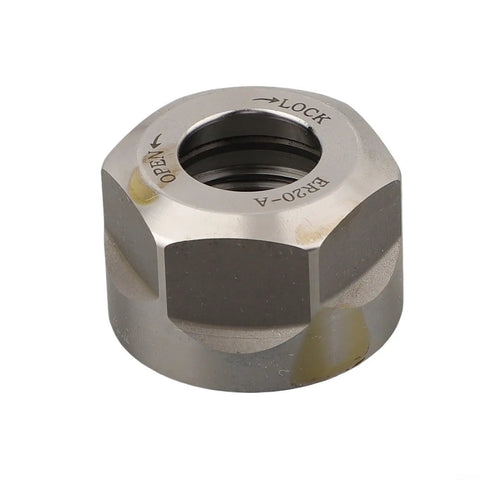 Fabaletta ER Collet Clamping Nut High 20CrMoTi Steel for CNC Milling, showcasing smooth finish and hexagonal shape.