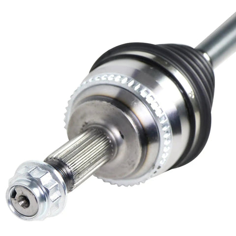 CV Axle Shaft Assembly Left Front Driver Side NCV69583 Drop In Premium OE Fit Balanced For Smooth Vibration Free Performance With High Grade Materials And Durable Front Left Axle Replacement, close-up of splined end