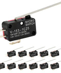 Beefy Long Lever Micro Limit Switch SPDT 1NO 1NC V-153-1C25 Momentary For Industrial Machinery; pack of 12 shown