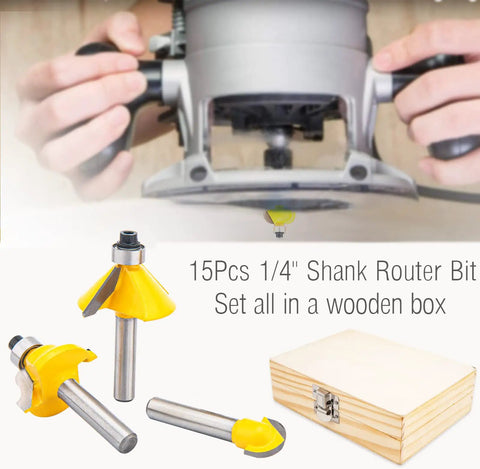 Roundover Router Bit Set With 1 Quarter Inch Shank 15 Piece Carbide Bits For Woodworking DIY Projects Built Tough
