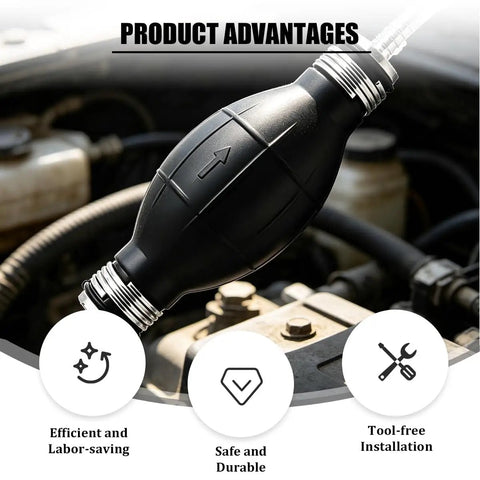 Slick Heavy Duty Rubber Fuel Transfer Pump Bulb, 5.9x1.9in, black rubber, installed in vehicle for easy fuel transfer.
