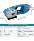 Easy Grip Cordless Electric Strapping Machine Automatic Hot Seal Pallet Bundler Battery Powered For 13 To 16 Mm PP PET Tape dimensions with specifications.