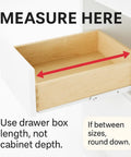 24 Inch Euro Drawer Slides Pack Of 2 For Face Frame And Frameless Cabinets Heavy Duty 75Lb Capacity Cold Rolled Steel Powder Coated Includes Brackets And Screws Choose Length By Drawer Box Not Cabinet Depth. Drawer box measurement guide showing 24-inch slide length selection