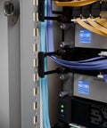 Super Slick Zero U Cable Management For 19 Inch Server Racks offers tidy organization with colored cables in server enclosure.
