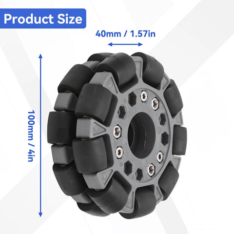100mm omni-directional wheel with gray plastic hub and black rubber rollers