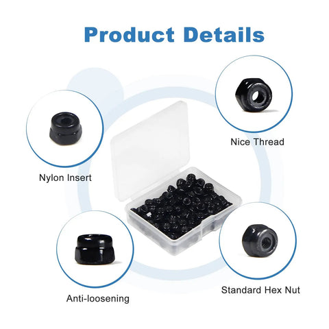 100 Pack M2 X 0.4mm Carbon Steel Hex Lock Nuts With Nylon Insert Self Locking For Vibration Prone Projects in plastic box