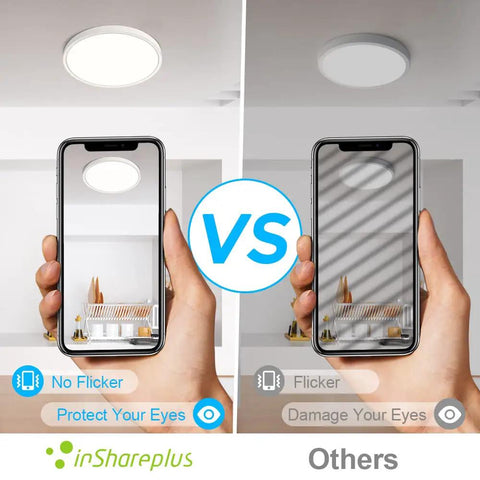 Comparison of Ultra-Thin 24 Inch LED Flush Mount Ceiling Light with energy-efficient, glare-free light vs. competitor lighting