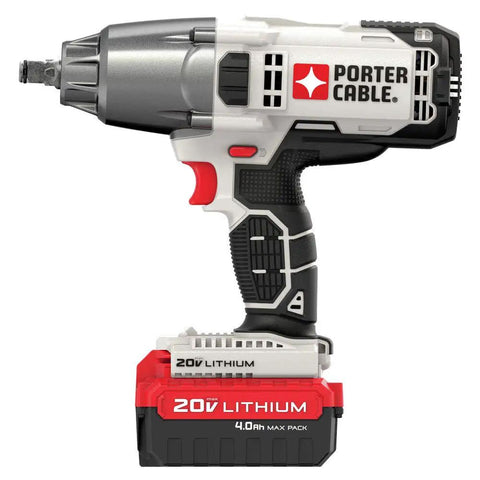 20V Max Impact Wrench Half Inch Hog Ring Chuck With Variable Speed Trigger, lithium battery, side view.
