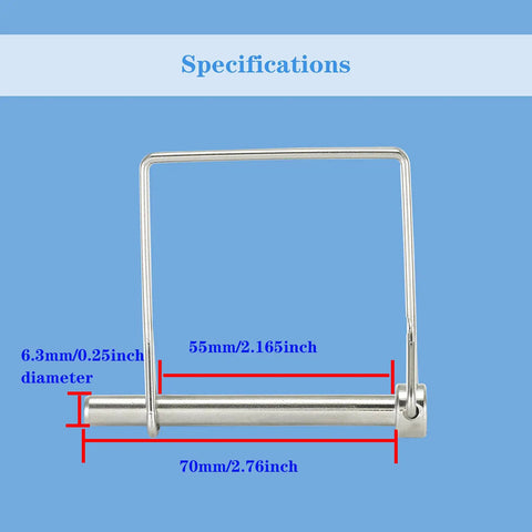 Beefy Heavy Duty Safety Coupler Pin One Quarter Inch Diameter 2.756 Inch Length 316 Stainless Steel Wire Lock Pin Shaft Locking Pin 2 Pack Rust Resistant Marine Grade Quick Release Pin for Equipment, 6.3mm x 70mm