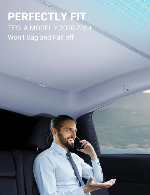 Sunshade for Tesla Model Y glass roof, gray, foldable interior accessory for 2020-2024 models