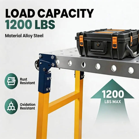 Rock Solid Zero Flex Heavy Duty 1200 LBS Welding Table Portable Folding Workbench with alloy steel and 1200 lbs capacity.