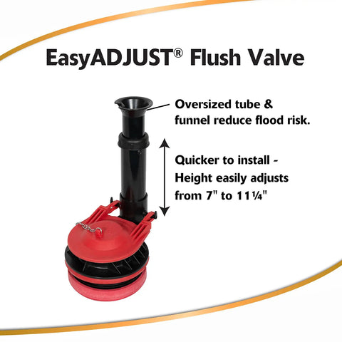 Adjustable 3 Inch Toilet Flush Valve with oversized tube and red gasket, DIY Friendly, Easy Install for American Standard toilets.