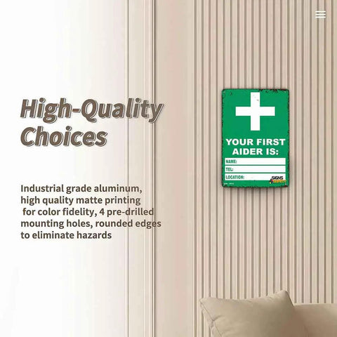 12 By 8 Inch Aluminum First Aider Information Sign Built To Last With Crisp Print, Rust Resistant Metal on wall